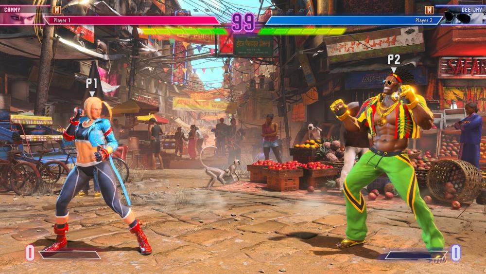 Captura de pantalla de Street Fighter 6, donde se ve a dos luchadores uno frente a otro y en la parte superior sus barras de vida